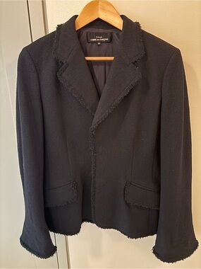 Comme Des Garçon Women's Wool Black Frayed Edge Blazer